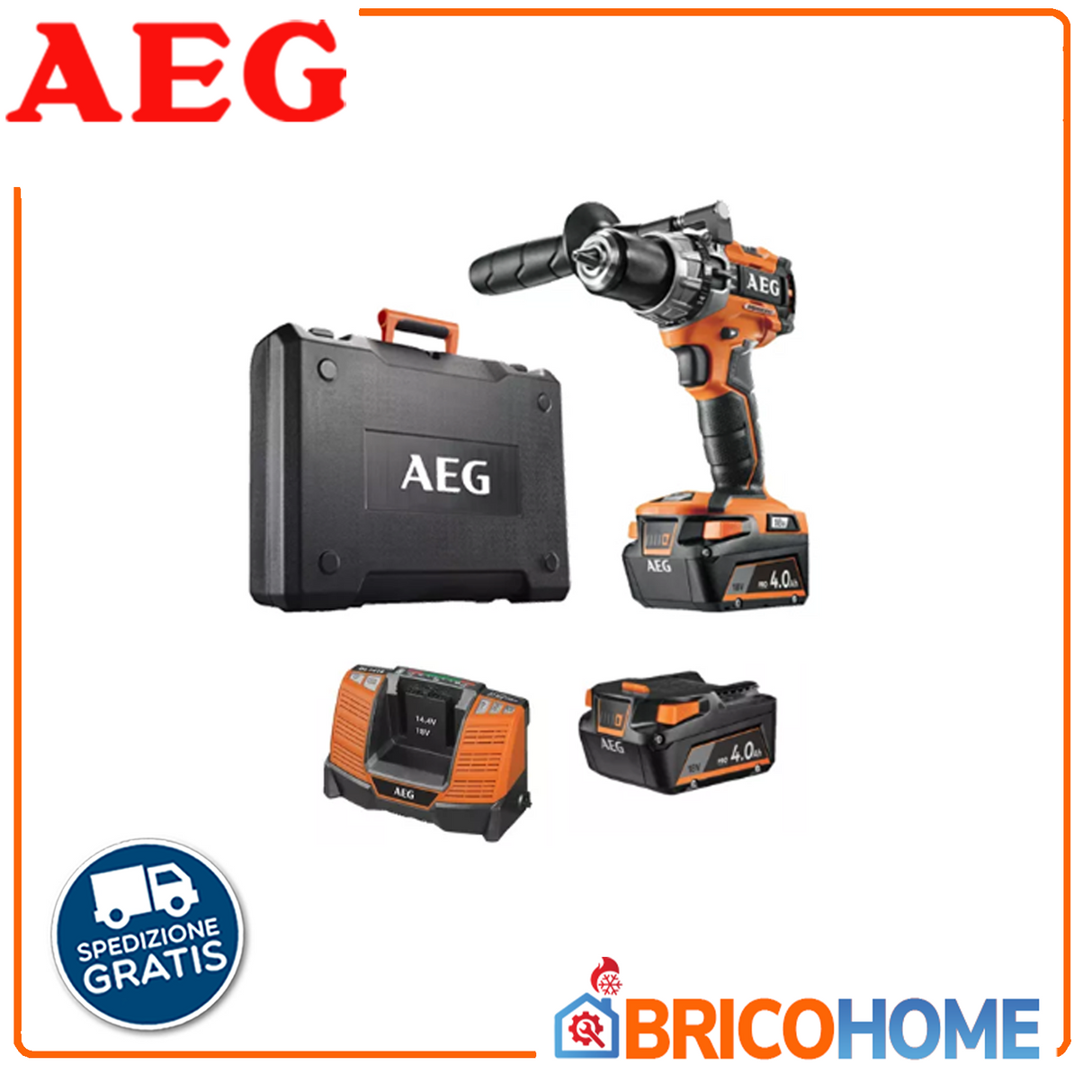 BRUSHLESS impact drill in toolbox With 2 x 4.0Ah batteries - AEG
