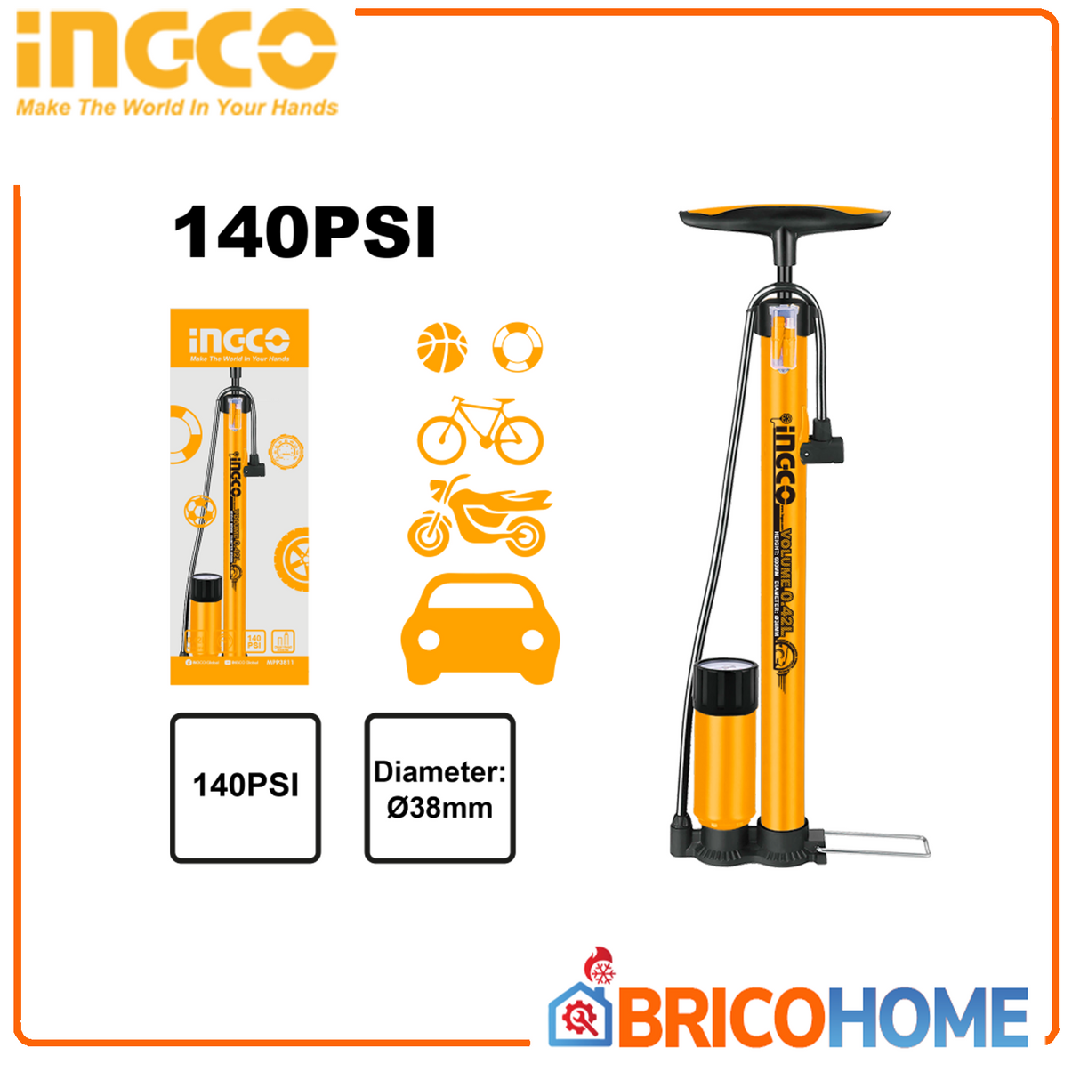 Manual pump with INGCO pressure gauge