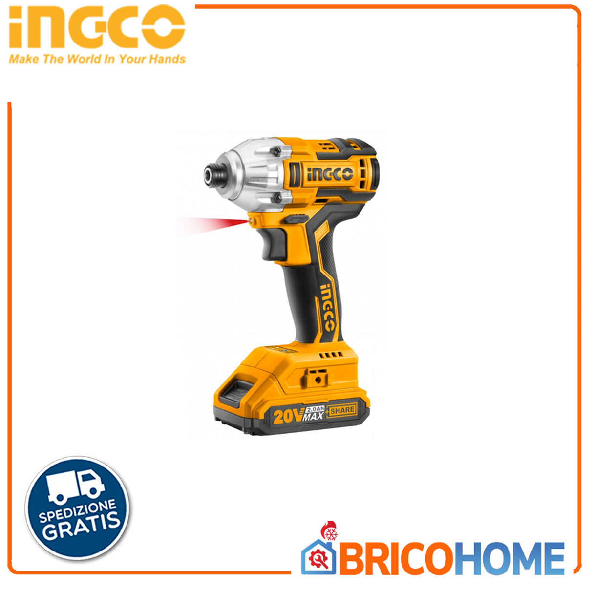 INGCO Avvitatore a impulsi brushless 1/4'' con 2 batterie 2Ah con borsa CIRLI2002