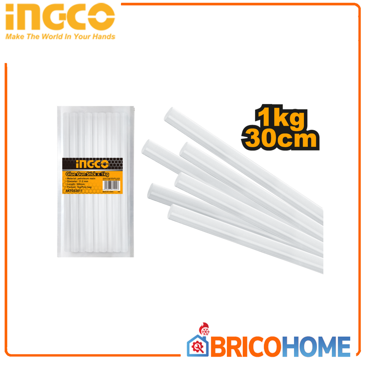 Schmelzklebestift 11,2 mm x 30 cm 1 KG INGCO Packung