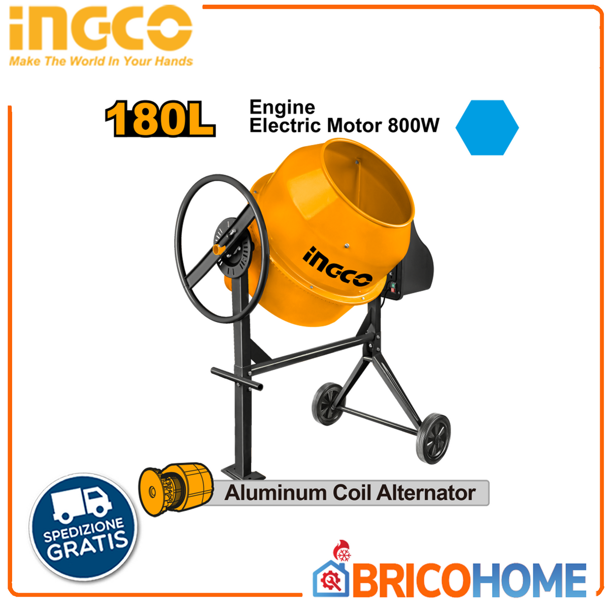 Elektrischer Betonmischer 180L 800W - INGCO