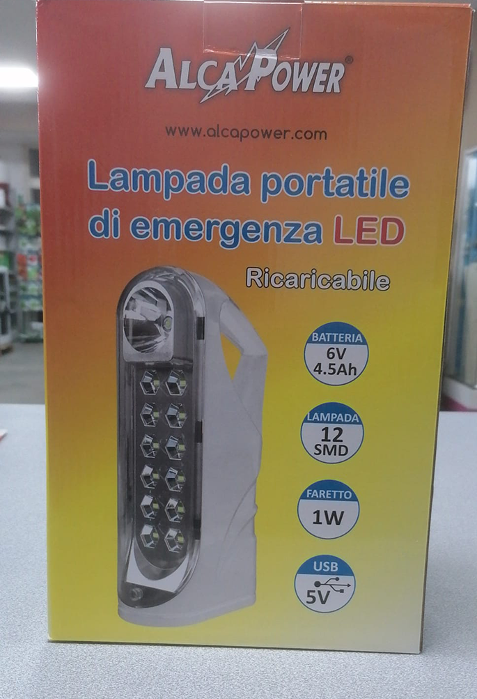 Lampada Portatile d'emergenza a Led Ricaricabile - La Fattoria