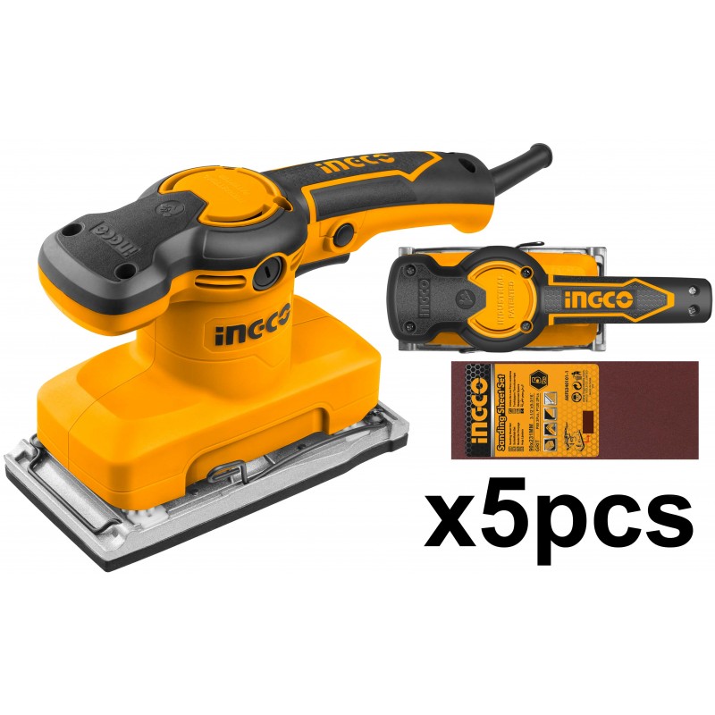 Levigatrice orbitale 320W con 5 fogli carta abrasiva INGCO
