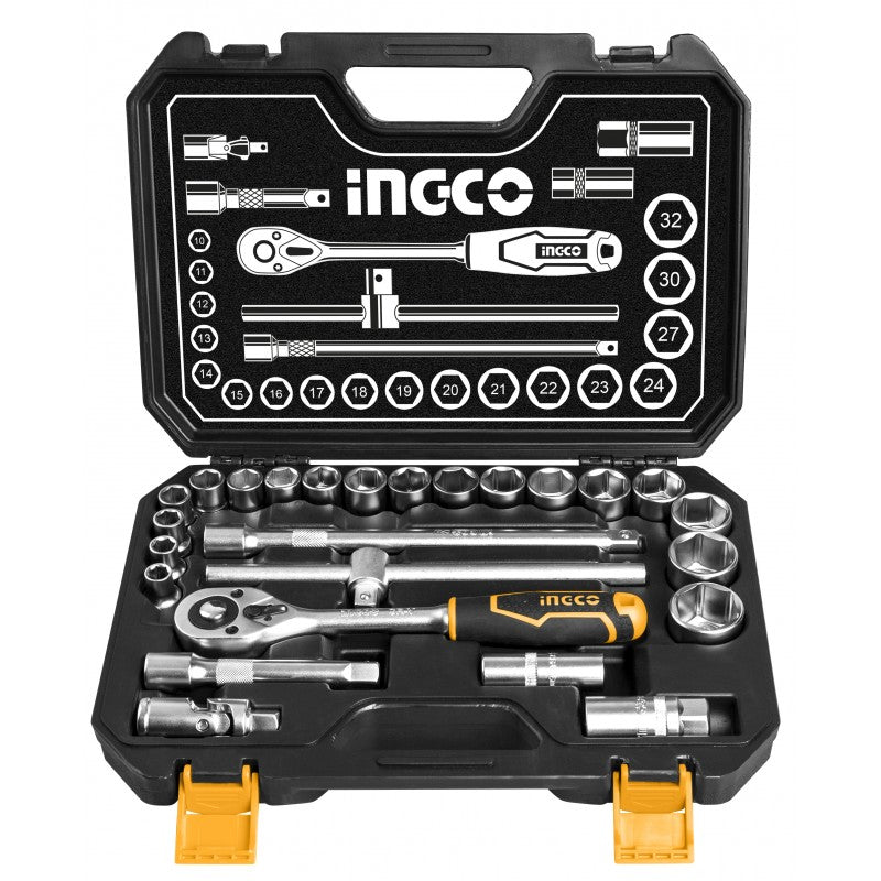 Set mit 25 1/2-Zoll-Steckschlüsselzubehör im Koffer – INGCO