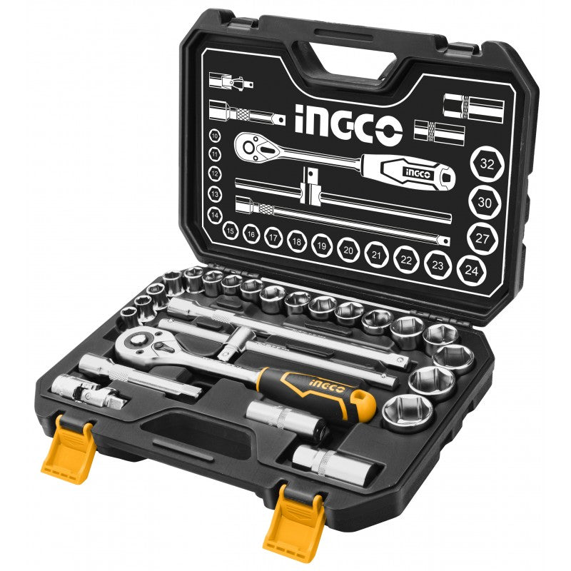 Set mit 25 1/2-Zoll-Steckschlüsselzubehör im Koffer – INGCO