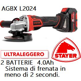 STAYER AGBX L2024 – Smerigliatrice Angolare Brushless 18V con 2 Batterie da 4Ah