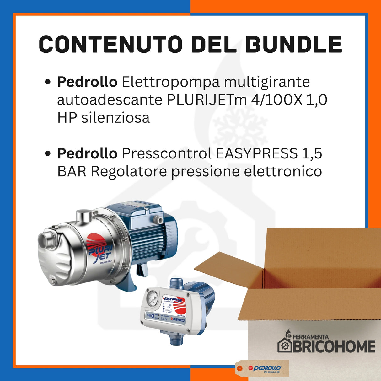 Kit Pedrollo Elettropompa PLURIJETm 4/100X 1,0 HP + Presscontrol EASYPRESS 1,5 BAR [BUNDLE]