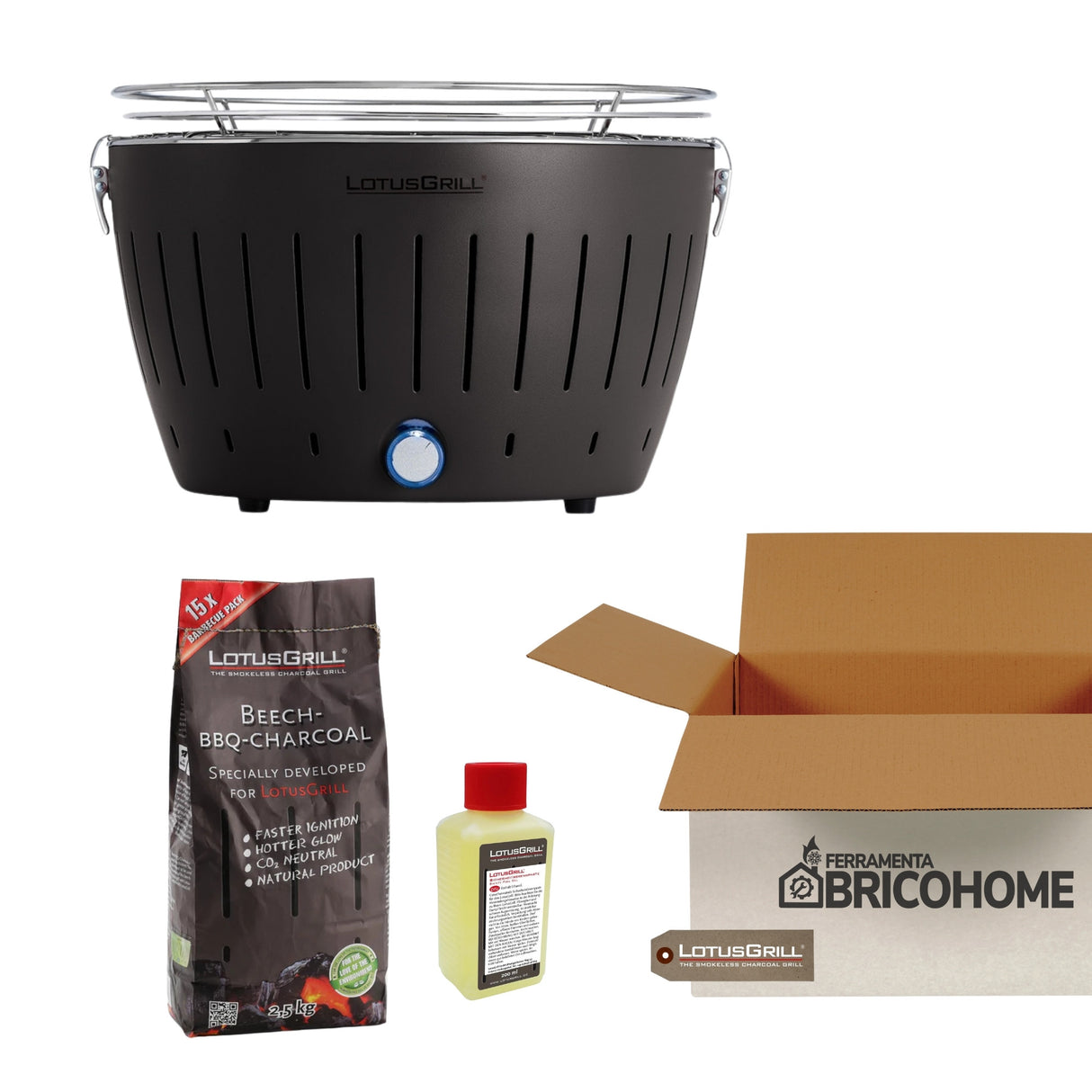 Kit Lotusgrill Barbecue da tavolo CLASSIC + Carbone di Faggio + Gel Combustile [BUNDLE]