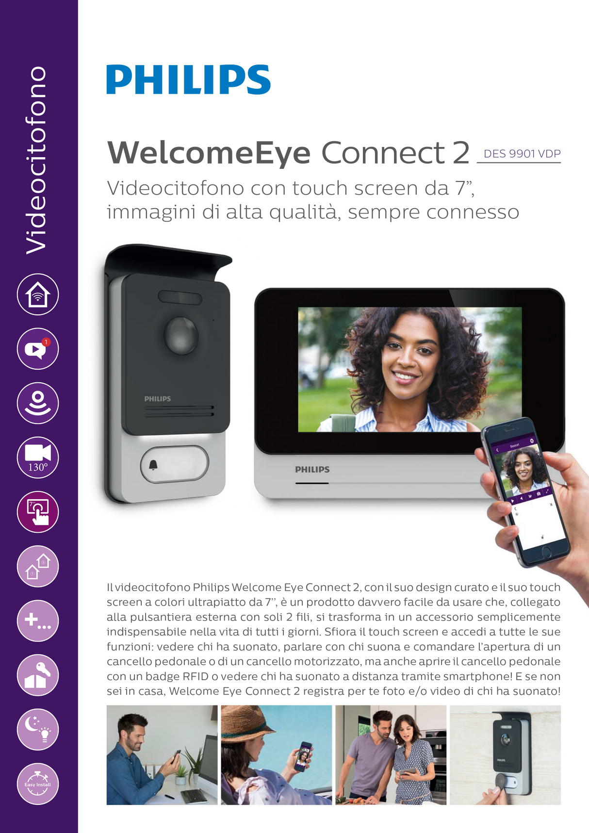 Videocitofono Wi-Fi Monitor Touch Screen 7''- WelcomeEye Connect 2 - Philips