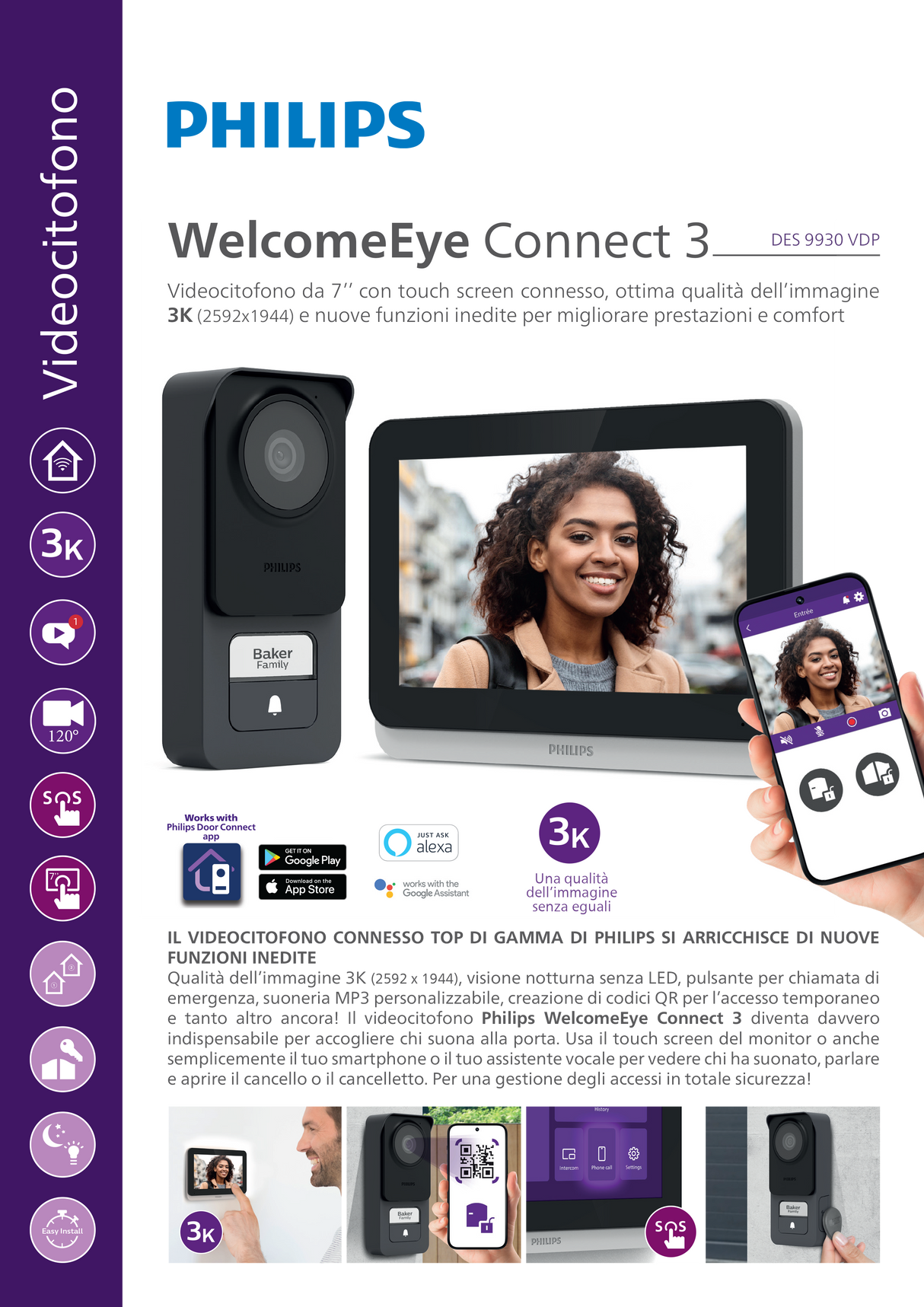 Videocitofono Wi-Fi Monitor Touch Screen 7'' WelcomeEye Connect 3 - Philips