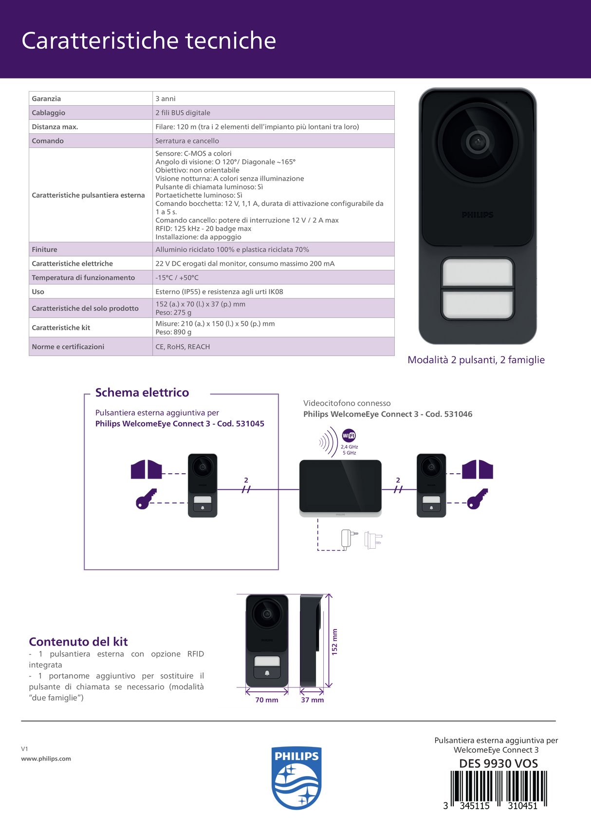 Posto esterno aggiuntivo per WelcomeEye Connect 3 - Philips