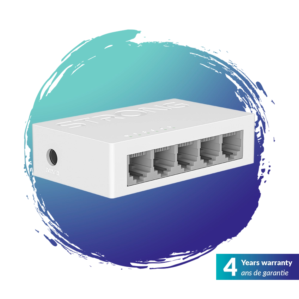 STRONG SW5000P – Switch Desktop Gigabit 5 Porte 10/100/1000 Mbps, Plug & Play, Plastica, Fanless