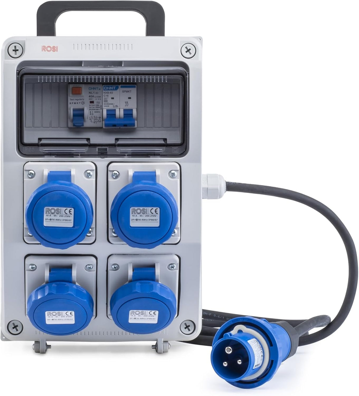 ROSI Quadro di distribuzione ASC per cantieri con 4 Prese 2P+⏚ 230V 16A IP67