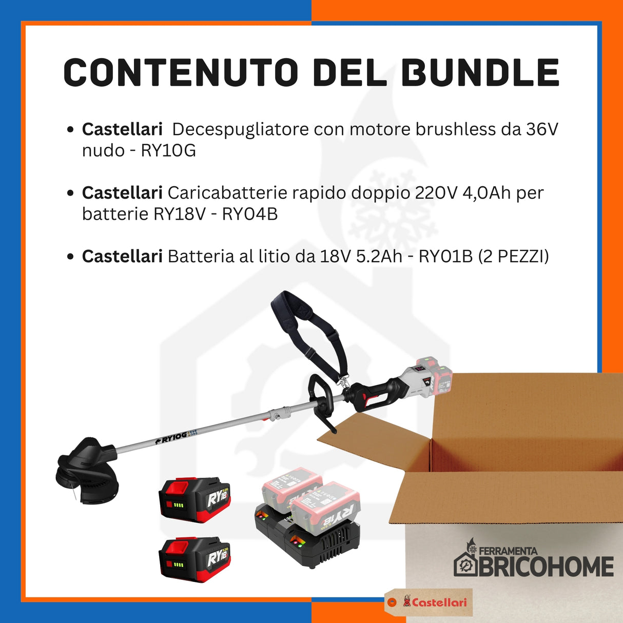 Kit Castellari Decespugliatore RY10G con 2 Batterie da 18V e Caricabatterie Rapido [BUNDLE]