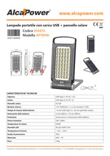 Alcapower Lampada Portatile 40 LED con Pannello Solare e Ricarica USB - 930476