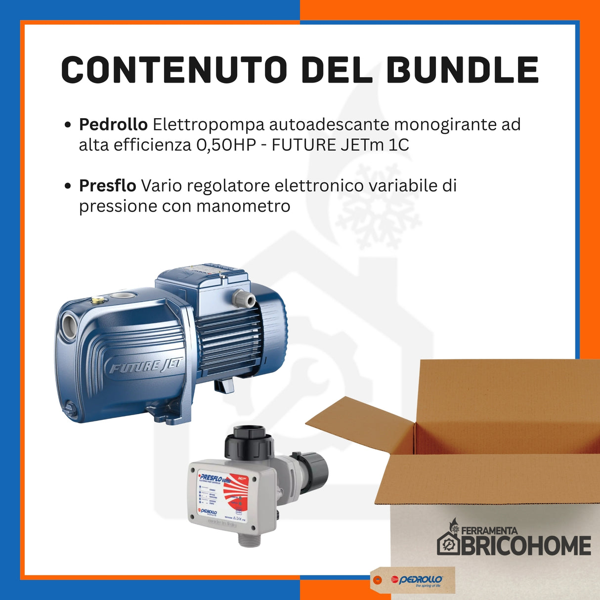 Kit Pedrollo Elettropompa FUTURE JETm 1C 0,50HP + Presflo Vario Regolatore Elettrico [BUNDLE]