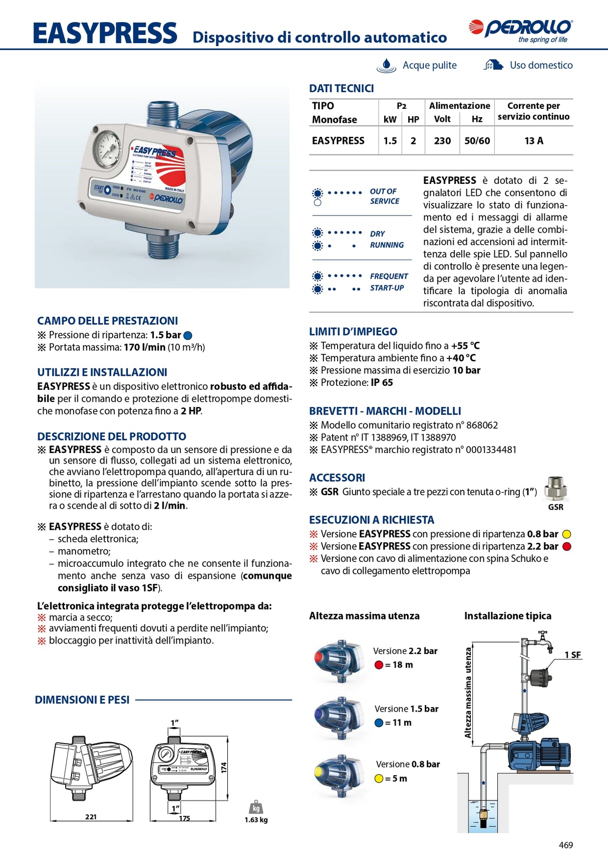 Presscontrol Pedrollo EASYPRESS 0,8 BAR Electronic pressure regulator