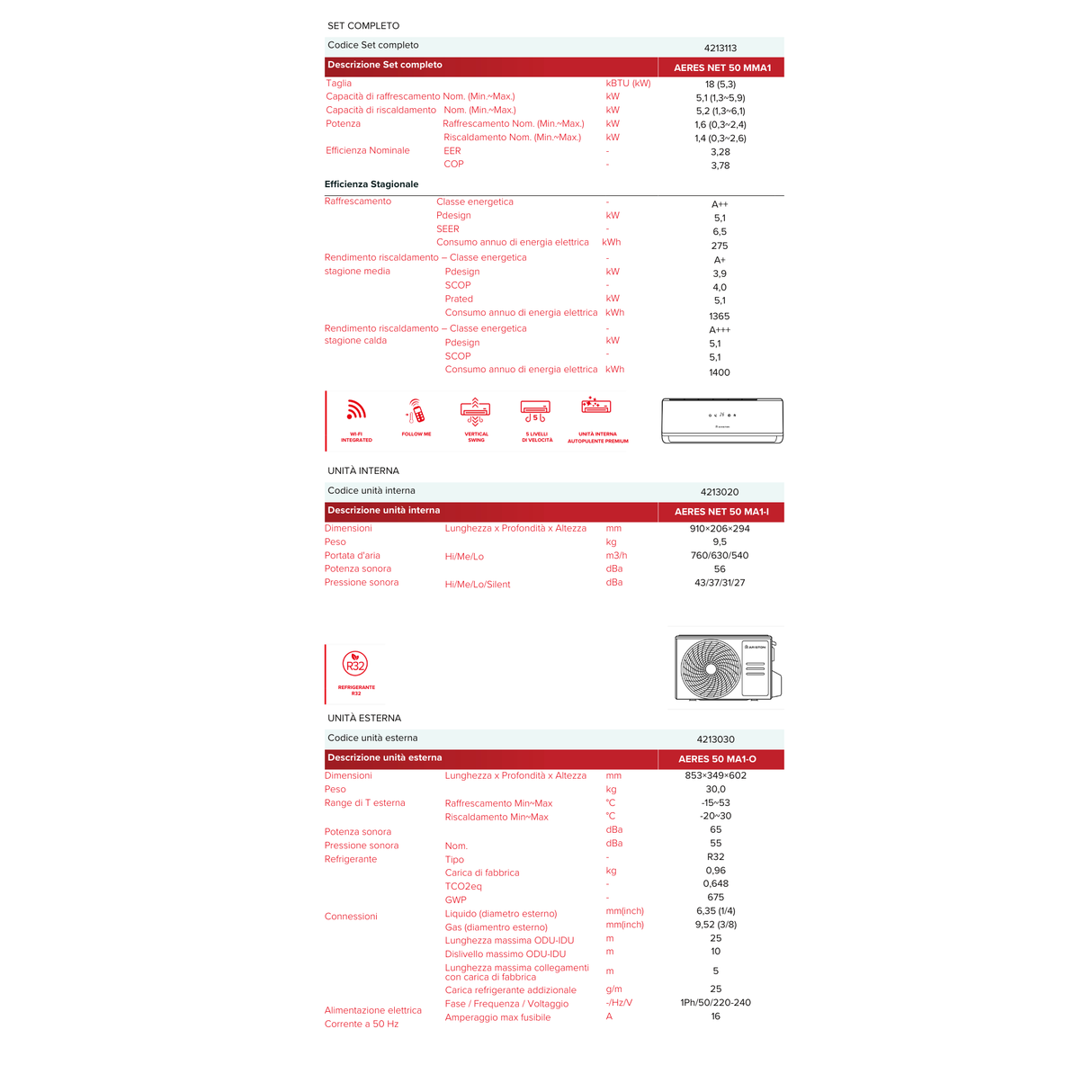 Ariston Condizionatore 18000BTU AERES NET 50 con unità esterna