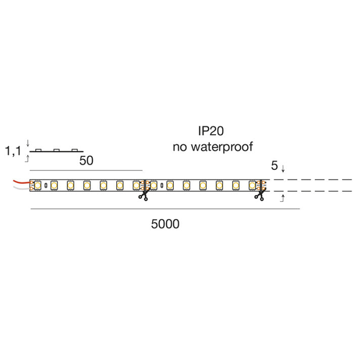 GeaLuce Strip Led 5mm rotolo da 5 metri 4000K 55W 24V IP20 - ST141N