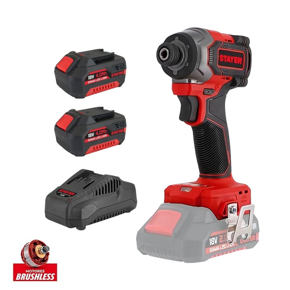 STAYER IS 230 L2024 – Avvitatore ad Impulsi Brushless 18V con 2 Batterie da 4Ah