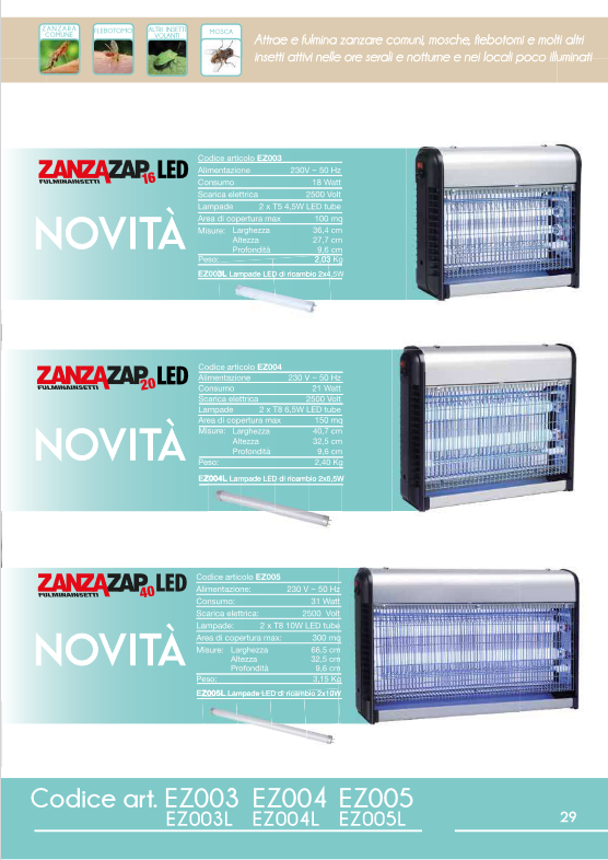 Zanzariera elettrica per insetti 24W ZANZAZAP40 LED