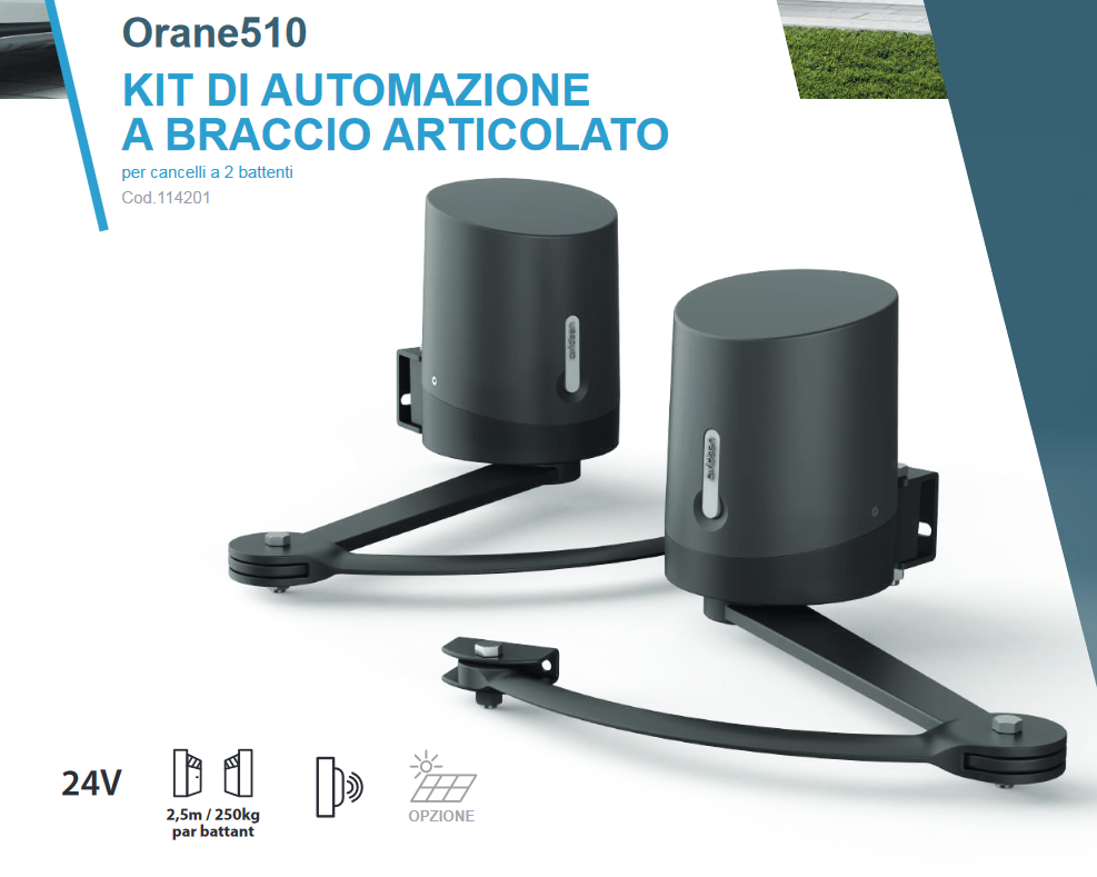 Kit automazione per cancelli a 2 battenti 24V a bracci articolati - Avidsen ORANE 114201