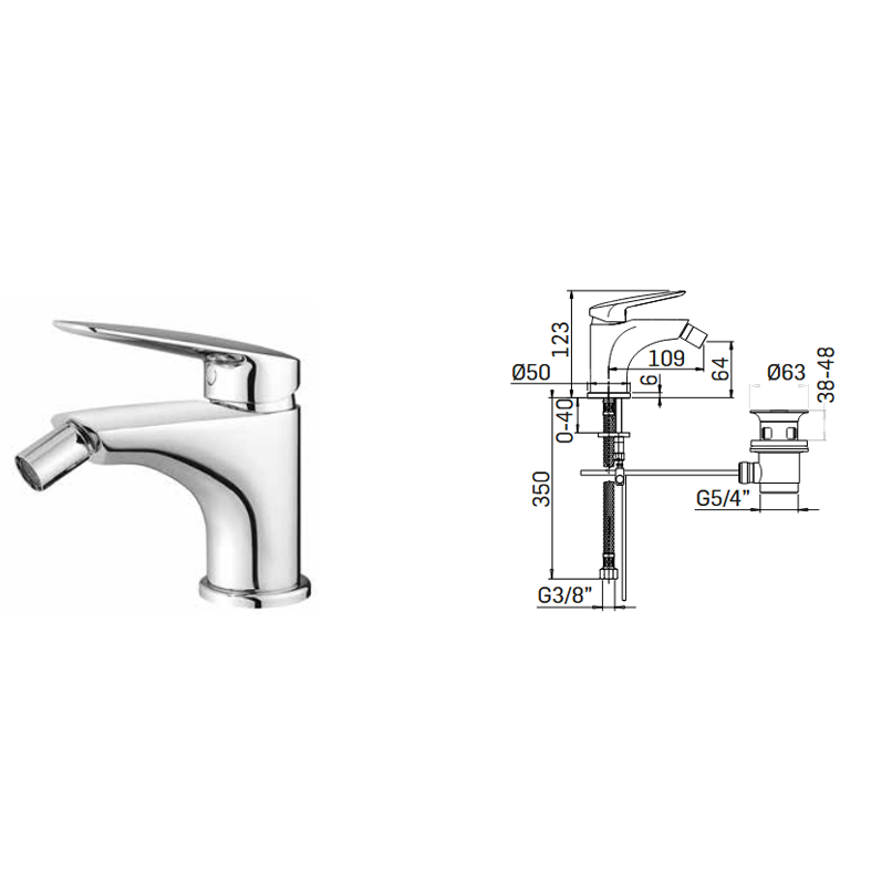 Mamoli Miscelatore per bidet finitura cromata con scarico Penelope