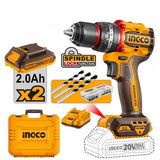 INGCO Trapano Avvitatore COMPACT con percussione 20V 55Nm BRUSHLESS con 2 batterie 2Ah