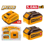 INGCO Kit starter 2 batterie da 5Ah + caricabatteria rapido 4Ah (FBLI2003 + FCLI20411E)