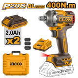 INGCO Avvitatore ad Impulsi Brushless 400 Nm | 20V con 2 batterie da 2Ah e valigetta