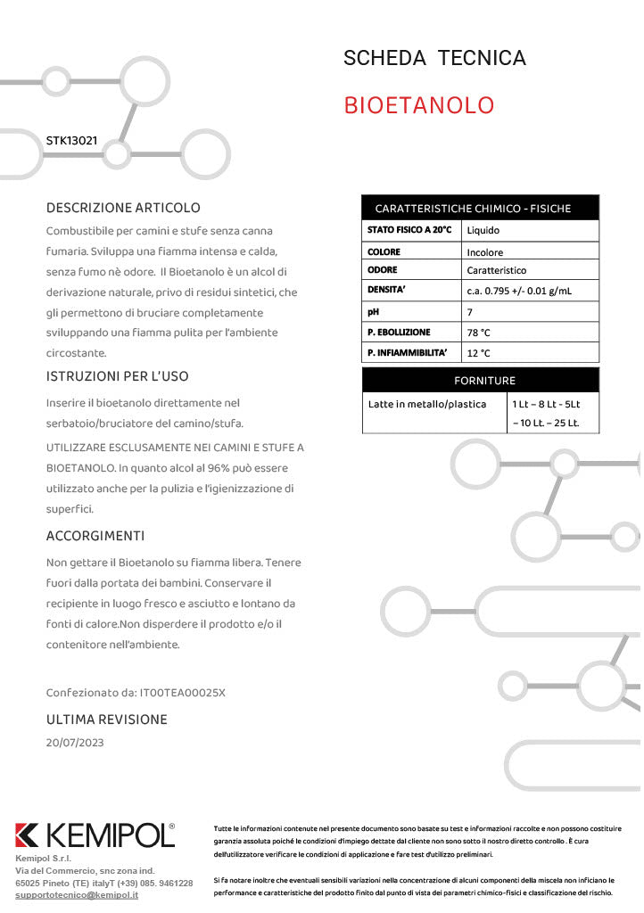 Bioetanolo per stufe e camini 1 LT - Kemipol
