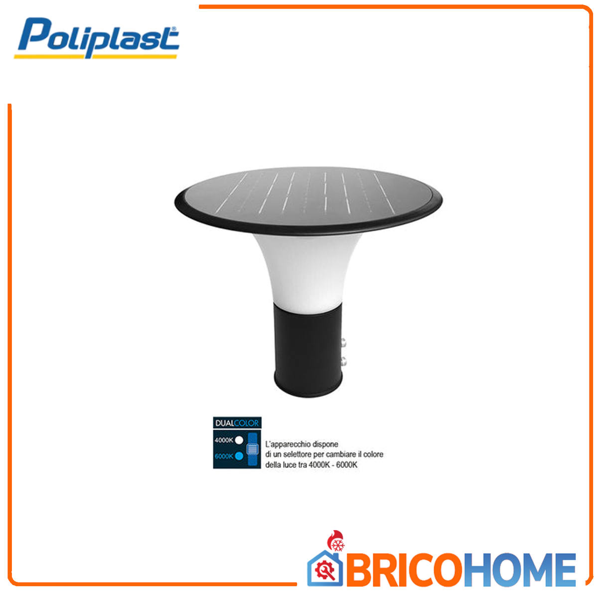 Poliplast Lampione solare LED 15W 2200lm attacco palo 60mm Marzia