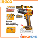 Trapano Avvitatore COMPACT con percussione 20V 66Nm BRUSHLESS nudo ( solo corpo ) - INGCO