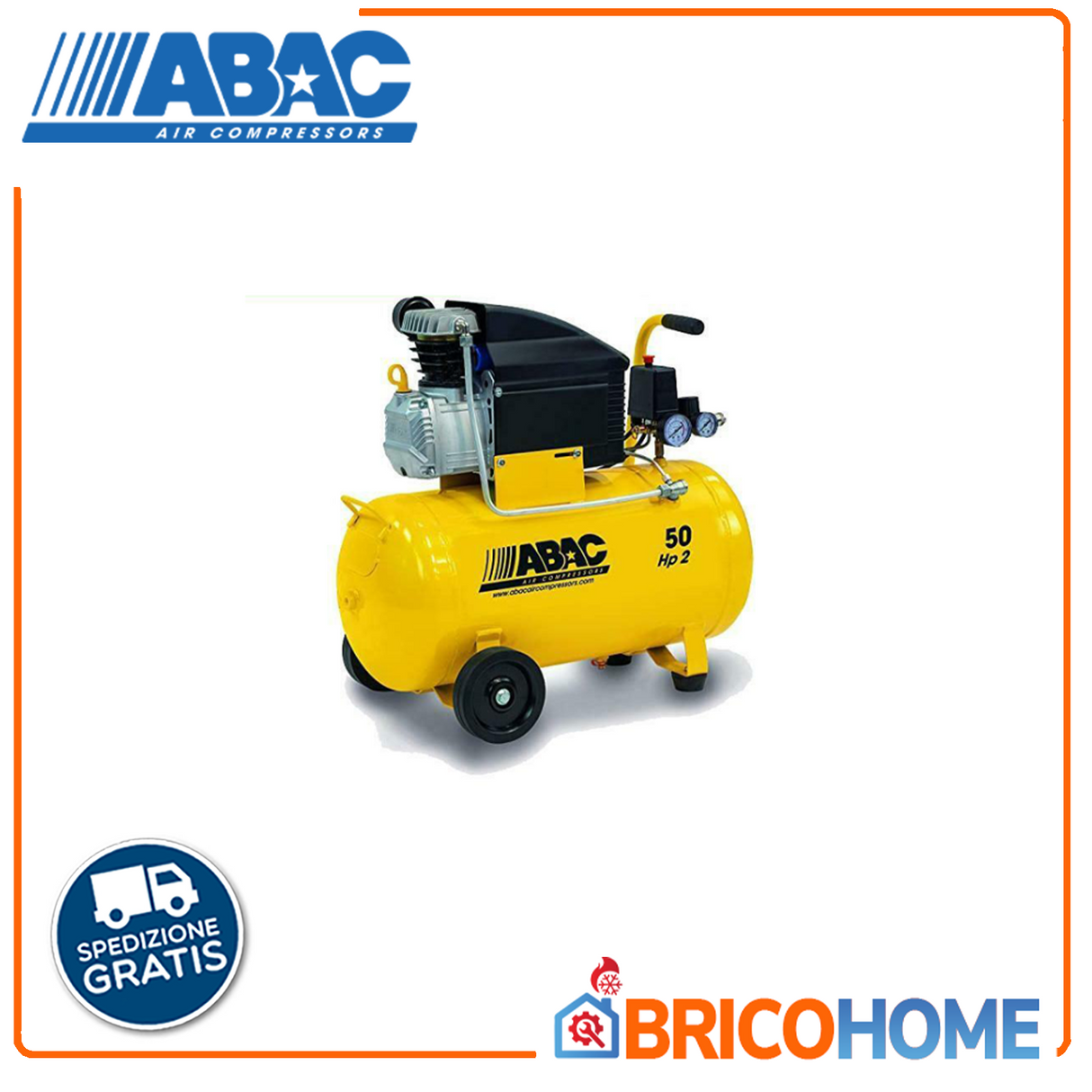 50 LT ABAC Montecarlo B20 Baseline 8BAR 2HP Luftkompressor 