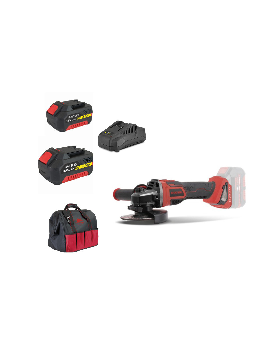 STAYER AGBX L2024 – Smerigliatrice Angolare Brushless 18V con 2 Batterie da 4Ah