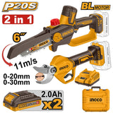 Ingco kit minisega CGSLI2066 + forbici da pota CSSLI20308 con batteria/caricabatteria – COSLI250795E