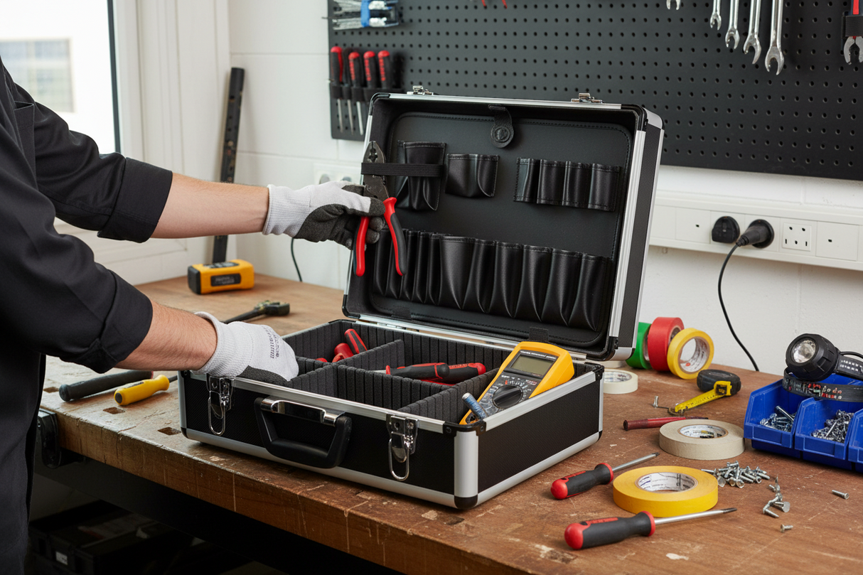 VIGOR 40545-10 – Valigetta Elettricista Alluminio | Spigoli Tondi 46x34x16cm | Porta Attrezzi Estraibile