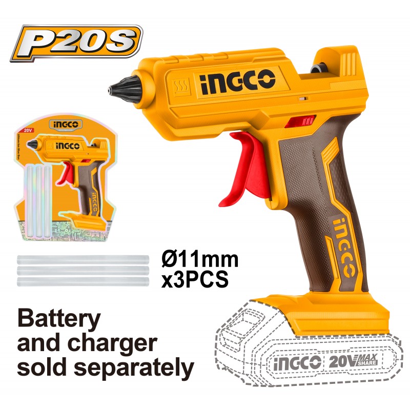 INGCO – Pistola Termocollante a Batteria 20V Litio – CGGLI2001 – Solo Corpo