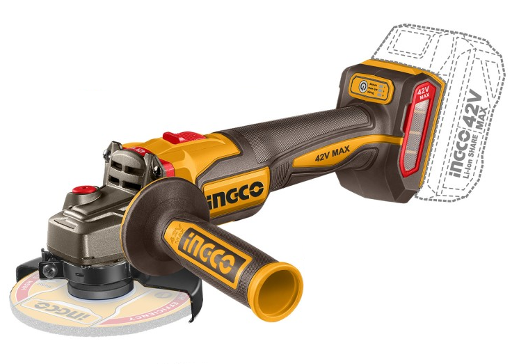 Ingco smerigliatrice 42V 1280W 115mm con 2 batterie e caricabatteria – CAGLI4128112E