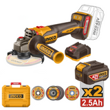 Ingco smerigliatrice 42V 1280W 115mm con 2 batterie e caricabatteria – CAGLI4128112E
