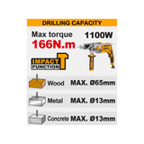 Ingco trapano a percussione 166 Nm a batteria con 2 batterie 5,0Ah e valigetta – CIDLI201668E