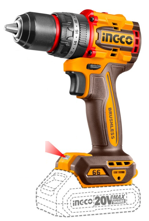 INGCO Trapano a percussione Brushless 66Nm con 2 Batterie 2Ah + Valigetta – CIDLI20668E