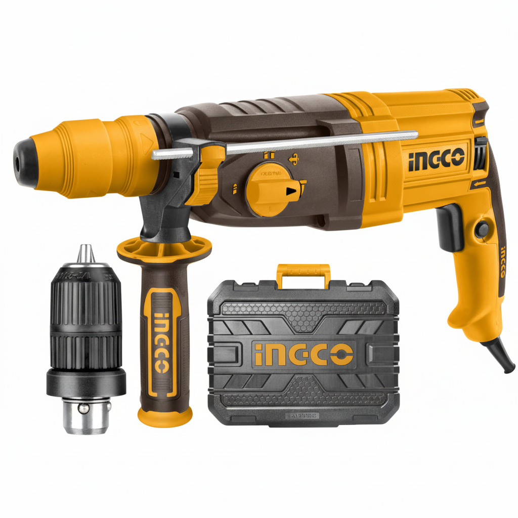 INGCO RGH9528-2 – Trapano Tassellatore 950W | Doppio Mandrino SDS Plus | Kit Completo con Accessori
