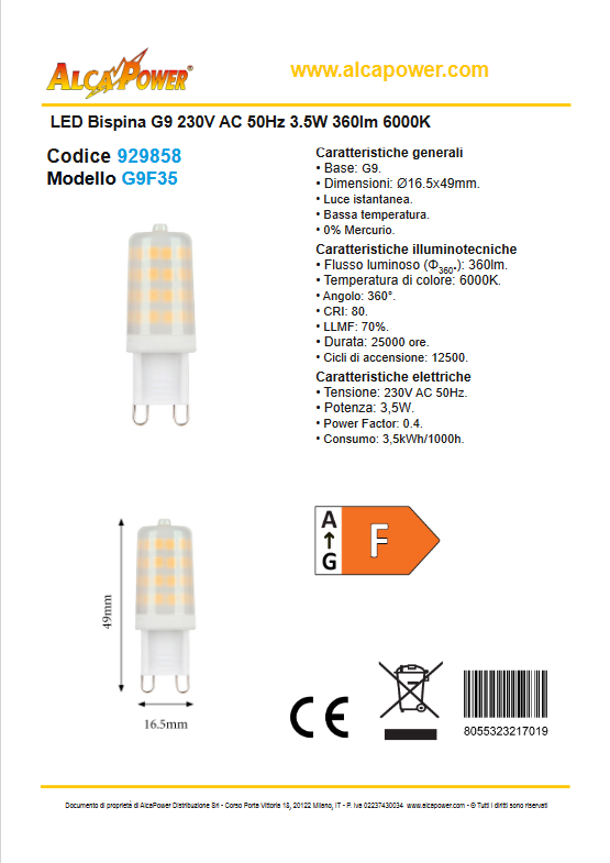 LED Bi-plug G9 230V 3.5W 360lm 6000K