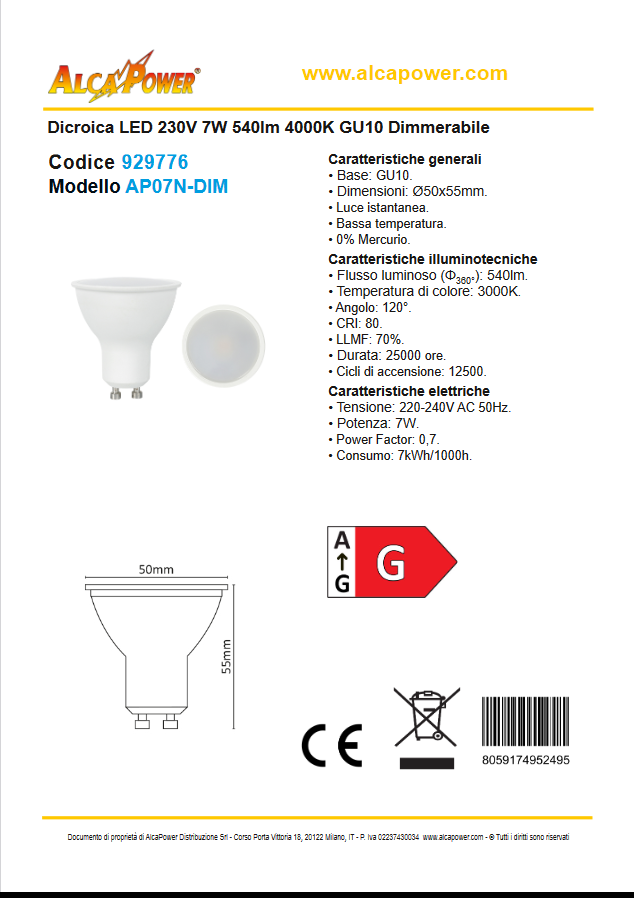 GU10 LED-Lampe 230V 7W 540lm natürliches Licht 4000K GU10 dimmbar - ALCAPOWER 