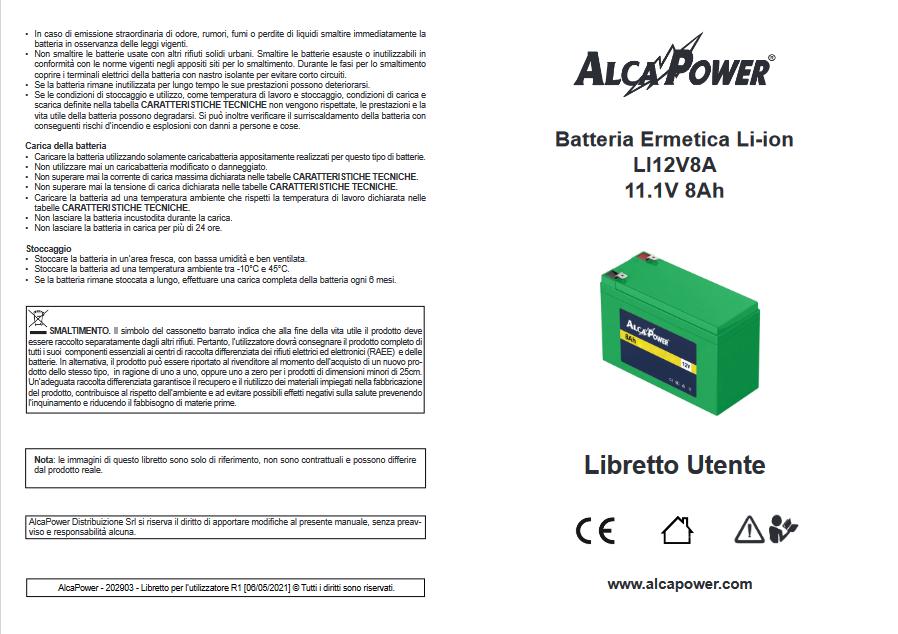 Hermetische Li-Ionen-Batterie 11,1 V 8 A - ALCAPOWER 