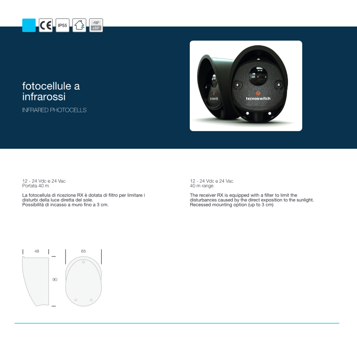 Paar 12/24V Tecno Switch Einbau-Infrarot-Fotozellen