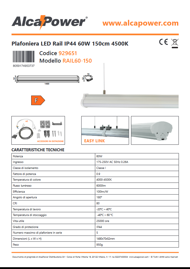 LED Rail Deckenleuchte IP44 60W 150cm 4500K 