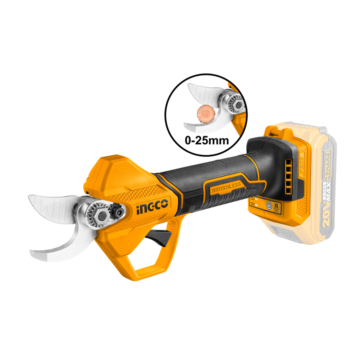20V cordless pruning shears - Ø25 cut bare (body only) - INGCO 