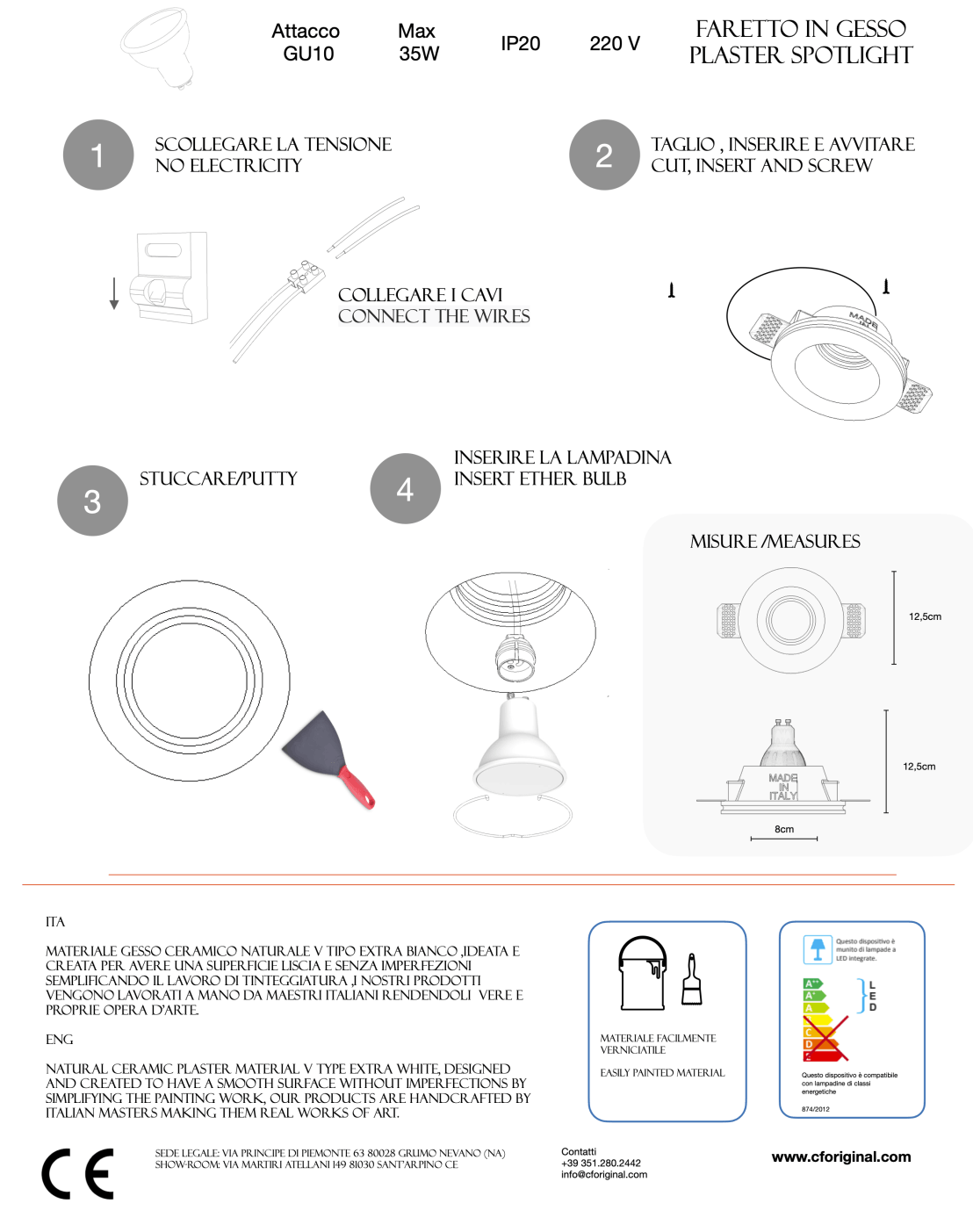 Runder Gips-Einbaustrahler Durchmesser 12,5 cm für GU10-Leuchtmittel